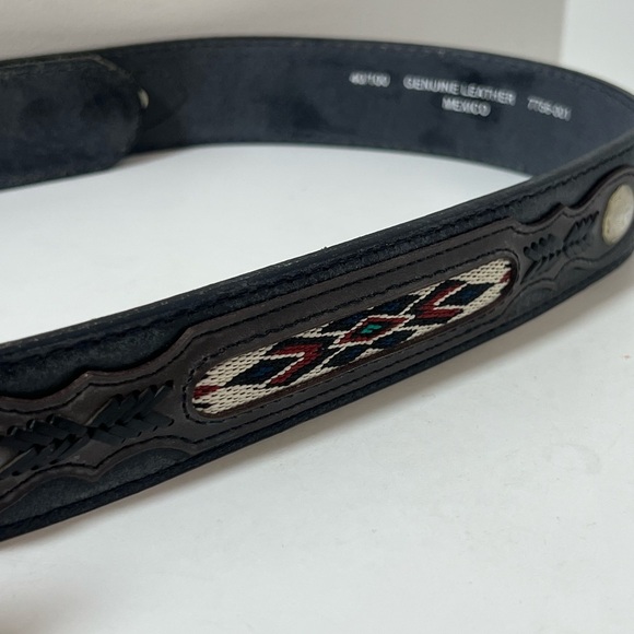 Genuine Leather Size 40 Made in Mexico Black Western Cowboy Belt Silver Buckle - Picture 3 of 9